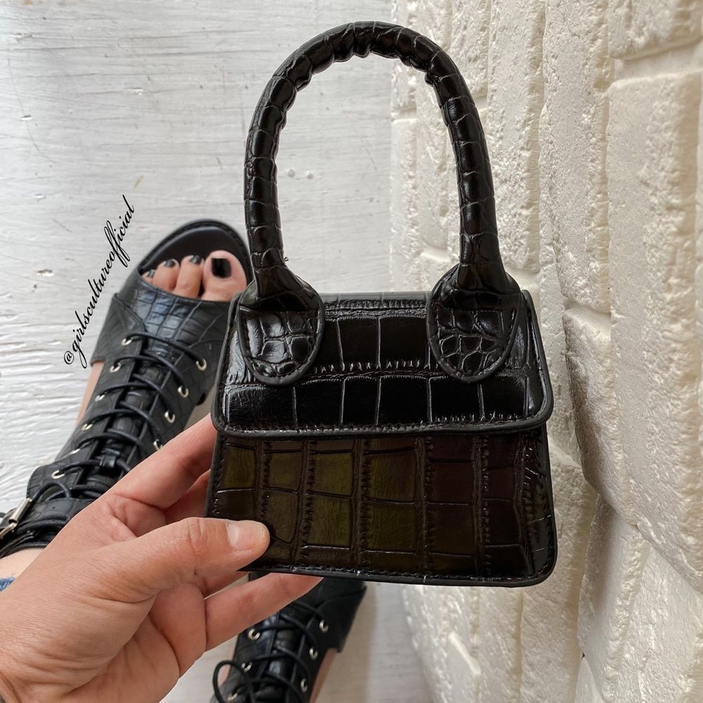 Mini Black Croc Texture Bag (Mini Bag)